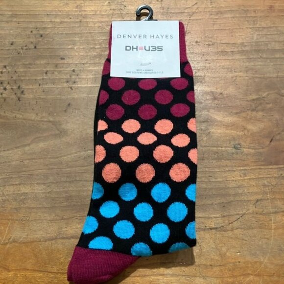 Denver Hayes Polka Dot Mens Socks-Black Blue and Pink - Picture 1 of 8